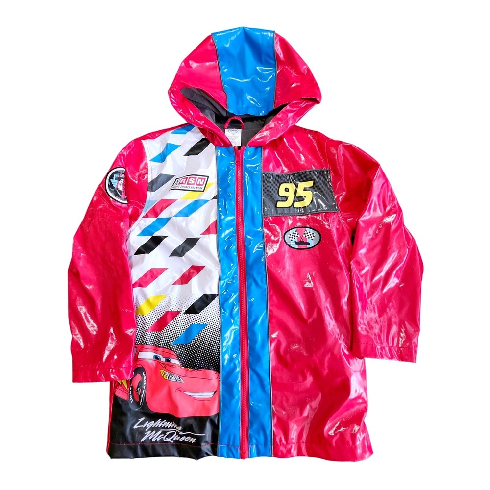 Disney Pixar Cars Raincoat Kids Size 7/8 Red Lightning McQueen Hooded Jacket